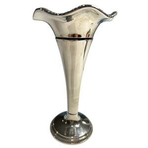 Art Nouveau Style Silver Plated Bud Vase Trumpet Shape Scallop Rim